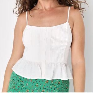 NWT Lulus Stylish Darling White Sleeveless Button-Up Peplum Top